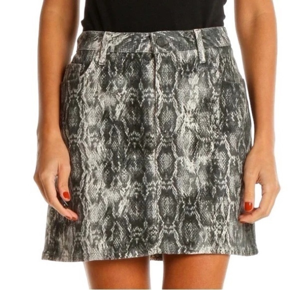 Zara Snake Print Denim Mini Skirt in Grey